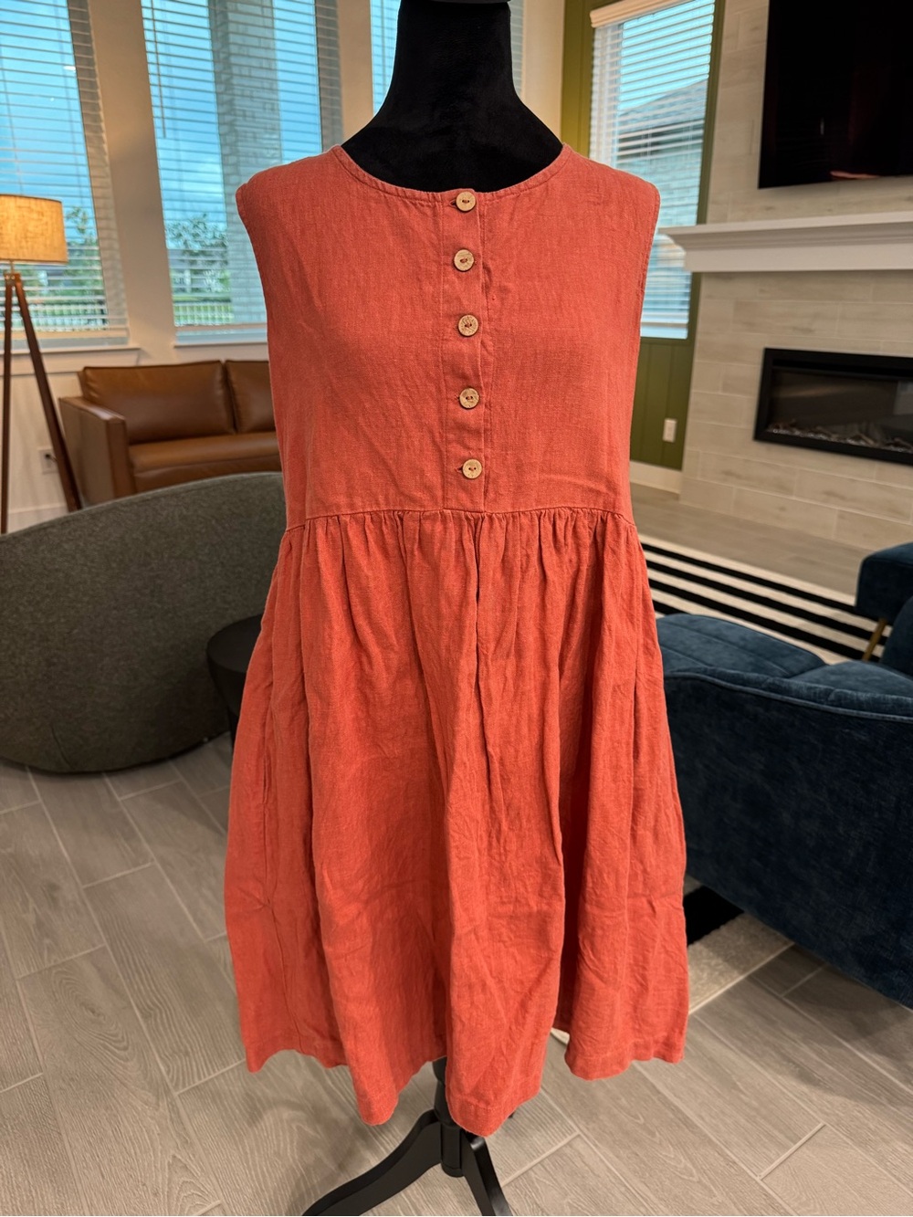 NOTPERFECTLINEN 100% Linen Orange Sleeveless Dress w/ Pockets Size Small GUC